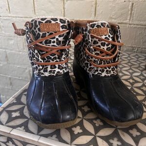 Sperry Kids' Black and Tan Leopard Boots
